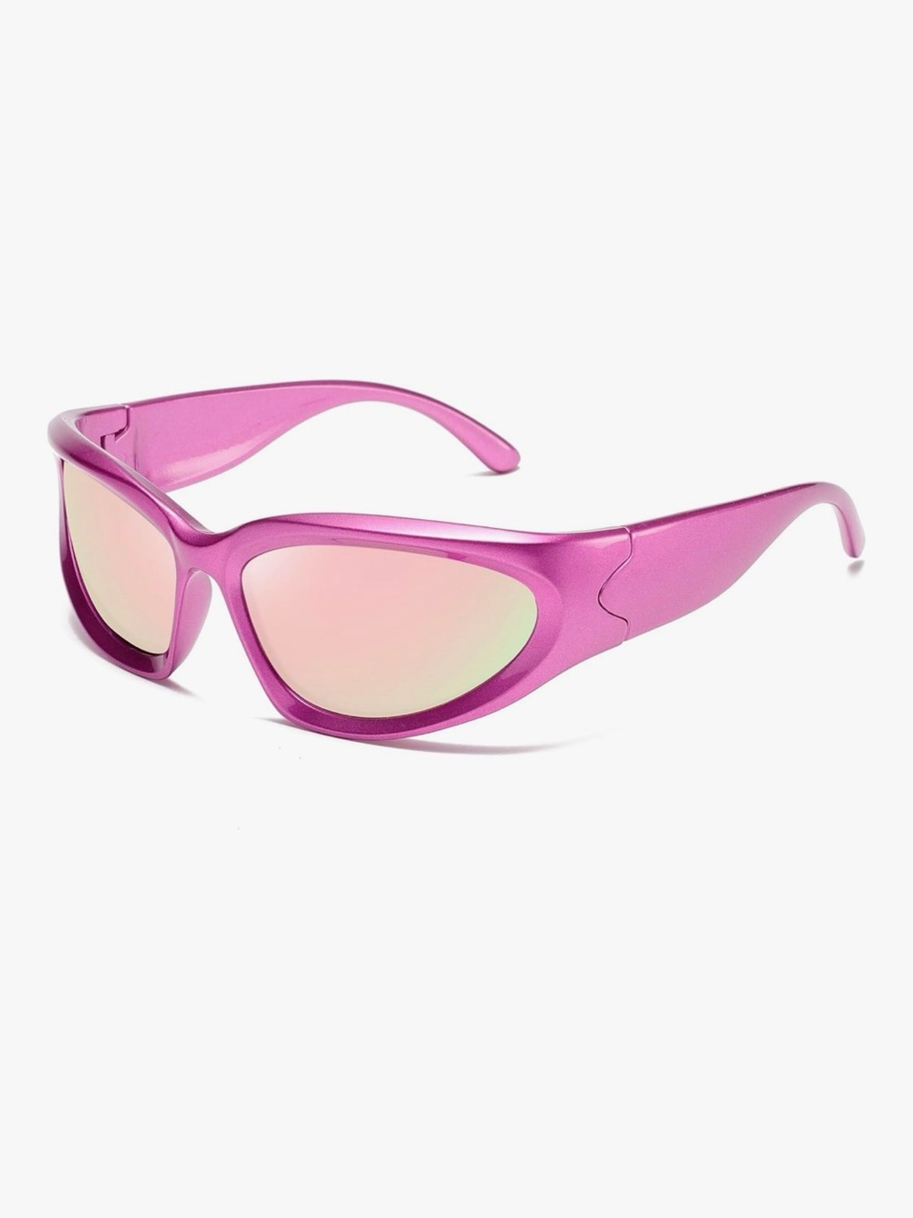 Pink / purple sunglasses with pink iridescent lenses.